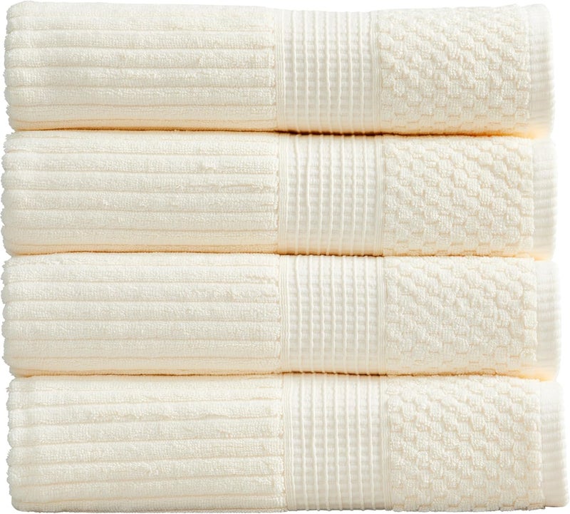 SPRING TREE 100% Cotton Bath Towel Set of 4 | Super Soft & Absorbent with Quick-Dry Fibers | 4 Bath Towels | Textured and Durable Cotton | Krista Collection (Cream) - Image 1
